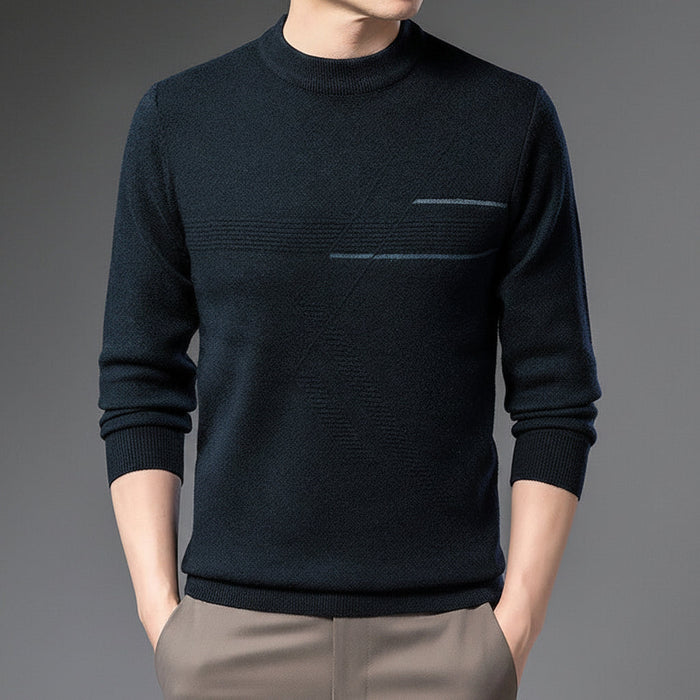 Herrarnas Mock-Neck Stickad Tröja – Minimalistisk Långärmad Stil för Höst och Vinter