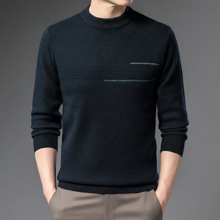 Herrarnas Mock-Neck Stickad Tröja – Minimalistisk Långärmad Stil för Höst och Vinter