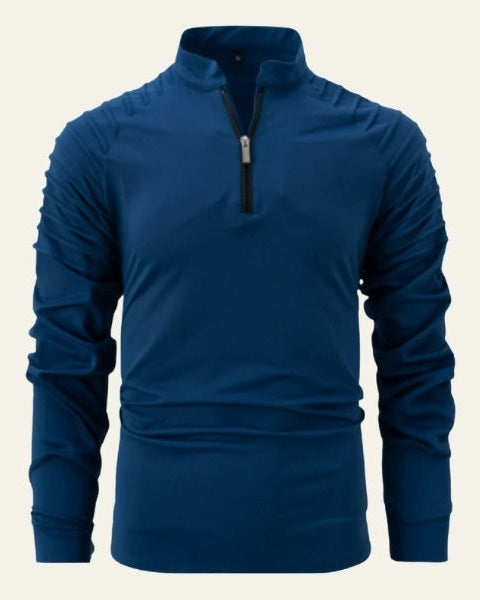 Herrars långärmad polo med kvartdragkedja – Slimmad smart-casual stil för höst och vinter