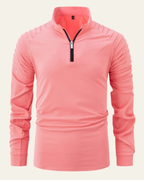 Herrars långärmad polo med kvartdragkedja – Slimmad smart-casual stil för höst och vinter