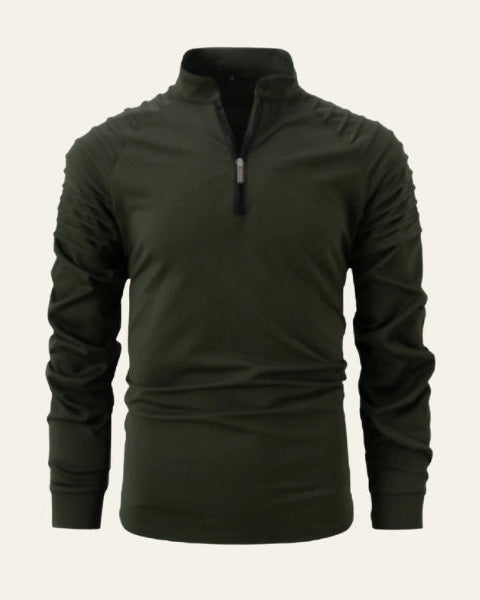 Herrars långärmad polo med kvartdragkedja – Slimmad smart-casual stil för höst och vinter