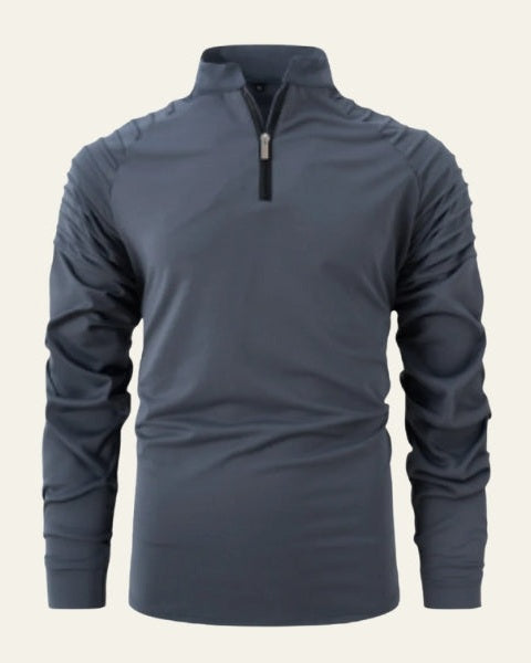 Herrars långärmad polo med kvartdragkedja – Slimmad smart-casual stil för höst och vinter