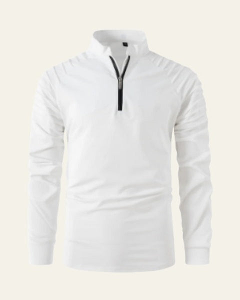 Herrars långärmad polo med kvartdragkedja – Slimmad smart-casual stil för höst och vinter