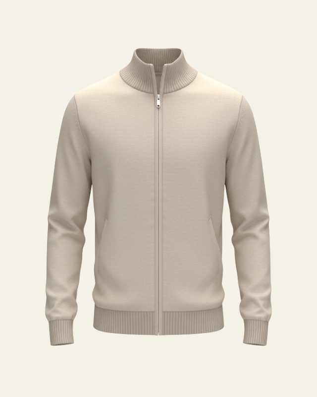 Herrarnas Full-Zip Stickad Cardigan – Ståndkrage Lager för Kontor och Vinterklädsel