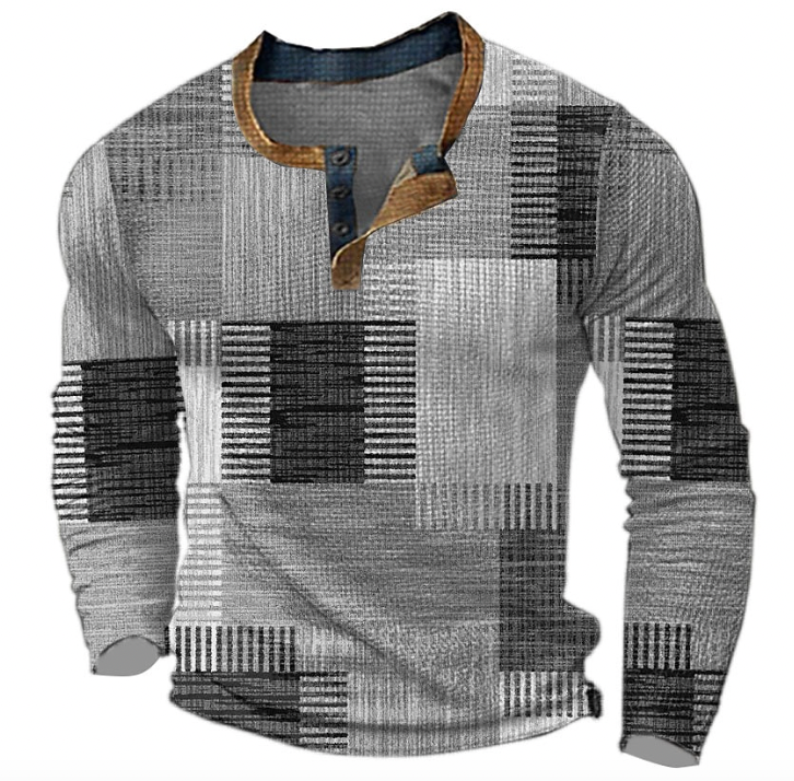 Herren Henley Stickad Topp – Knapp-Hals Långärmad Lager för Höst och Vinter