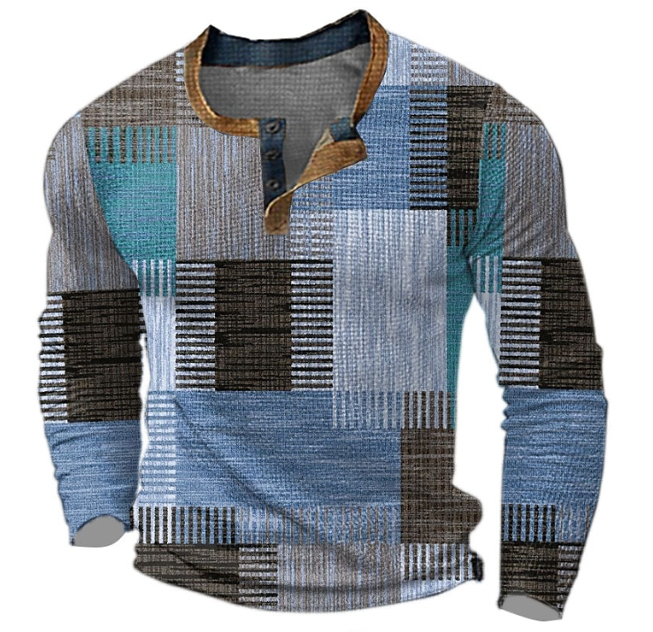 Herren Henley Stickad Topp – Knapp-Hals Långärmad Lager för Höst och Vinter