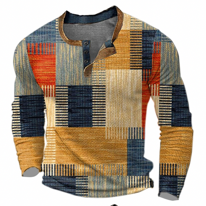 Herren Henley Stickad Topp – Knapp-Hals Långärmad Lager för Höst och Vinter