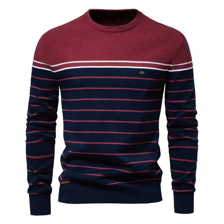 Herrar Tryckt Crew-Neck Tröja – Ribbad Everyday Knit för Smart Casual Klädsel