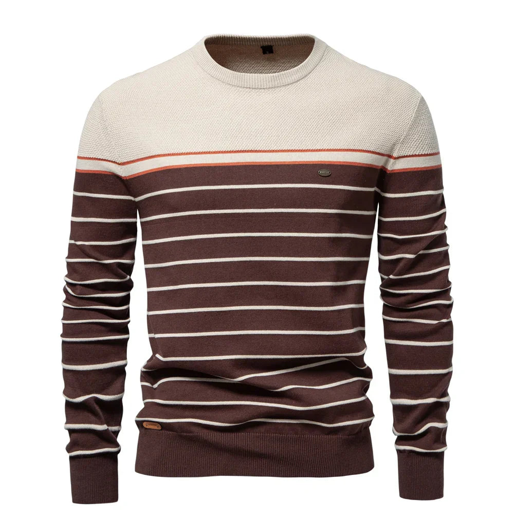 Herrar Tryckt Crew-Neck Tröja – Ribbad Everyday Knit för Smart Casual Klädsel