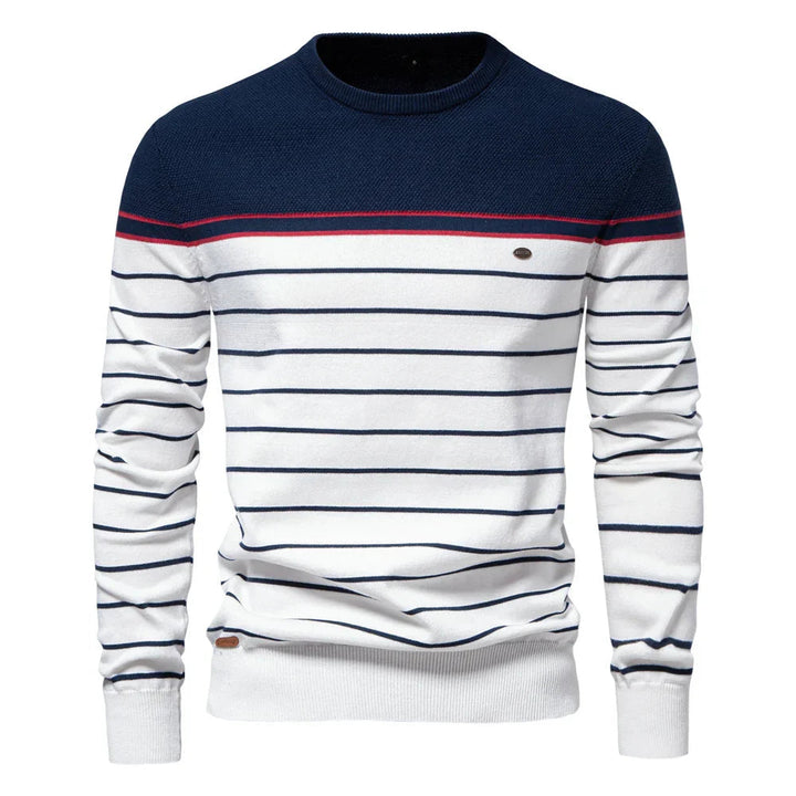Herrar Tryckt Crew-Neck Tröja – Ribbad Everyday Knit för Smart Casual Klädsel