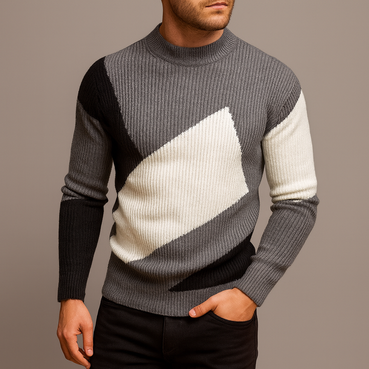 Herrens Slim-Fit Mock-Neck Tröja – Modern Långärmad Stickad för Smart Casual Klädsel