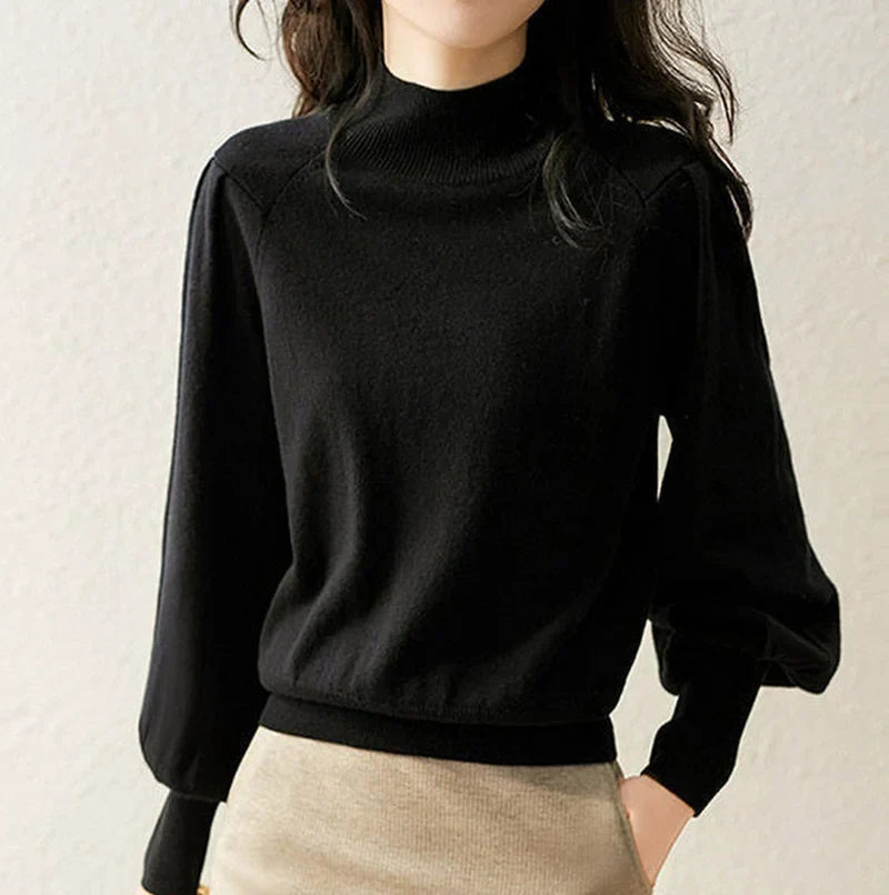 Kvinnors Mock Neck Stickad Topp – Långärmad Lager för Höst och Vinter