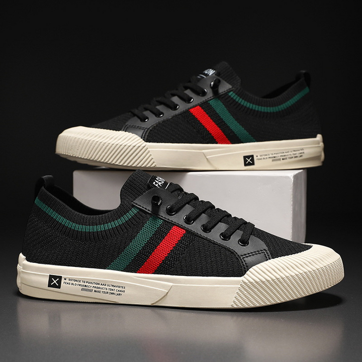 Herrarnas randiga stickade sneakers lätta avslappnade vardagsskor