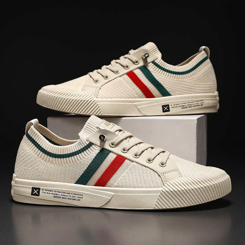 Herrarnas randiga stickade sneakers lätta avslappnade vardagsskor