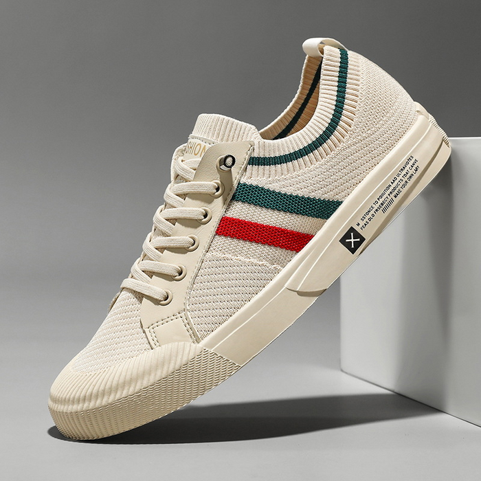 Herrarnas randiga stickade sneakers lätta avslappnade vardagsskor