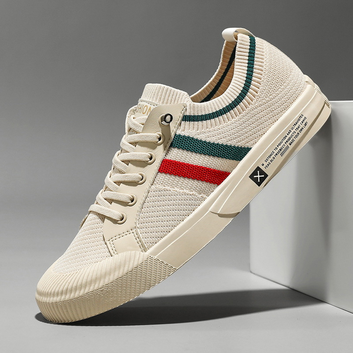 Herrarnas randiga stickade sneakers lätta avslappnade vardagsskor