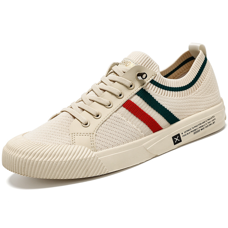 Herrarnas randiga stickade sneakers lätta avslappnade vardagsskor