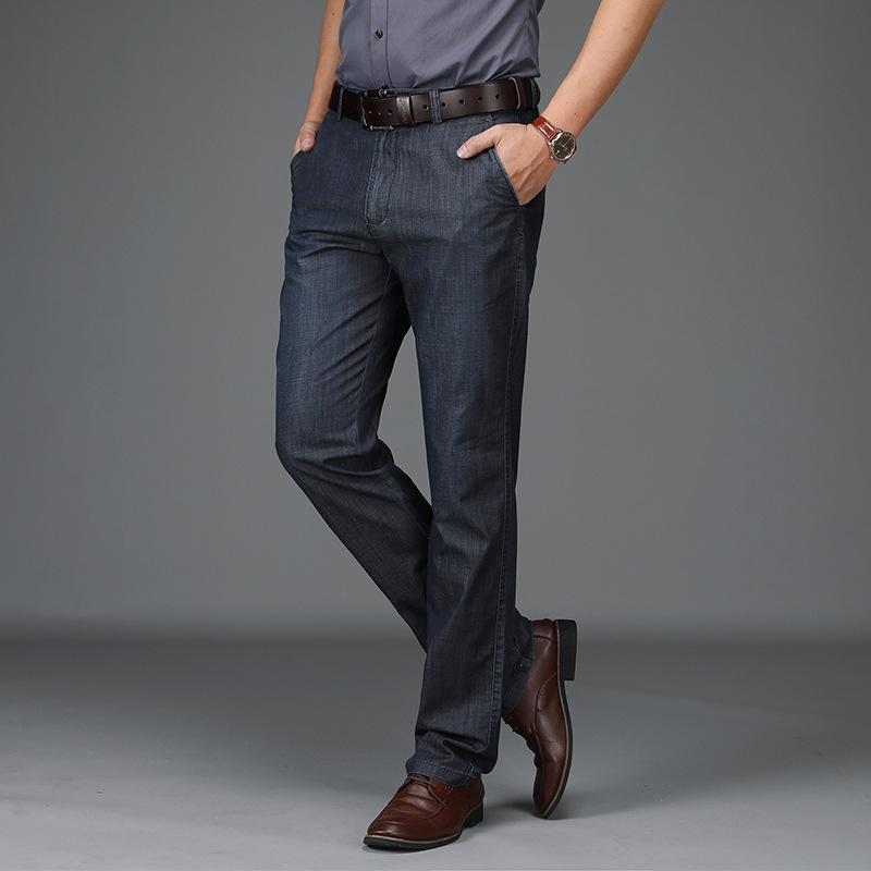 Herrens Högmidjade Raka Ben Stretch Denim Jeans