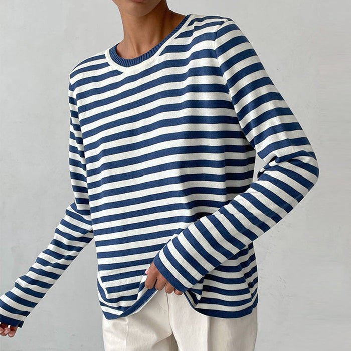 Kvinnors Tryckt Crew-Neck Stickad Topp – Lättvikts Långärmad Lager för Vardagsbruk