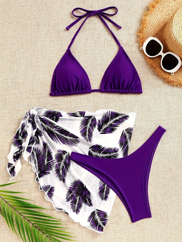 Kvinnors Bikiniset Tryckt Wrap Halter Badkläder