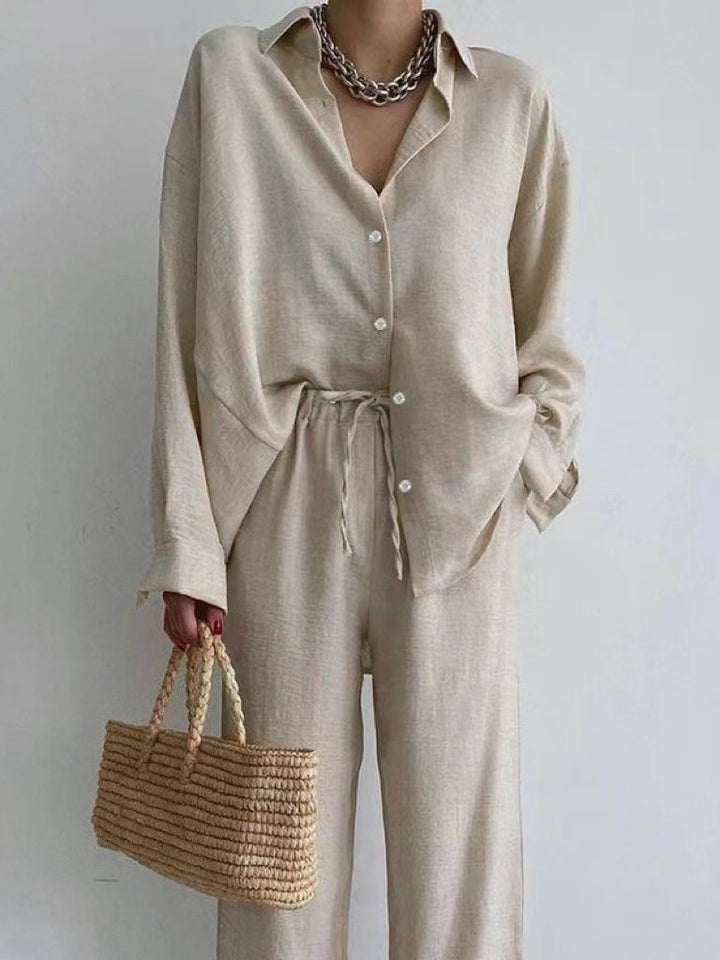 Kvinnors Linne Co-Ord Set Med Oversized Blus Och Byxor