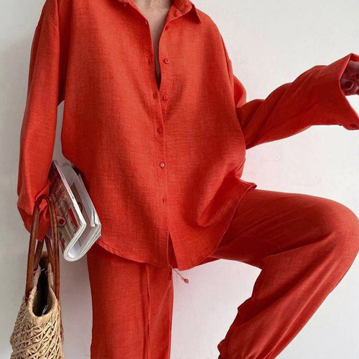 Kvinnors Linne Co-Ord Set Med Oversized Blus Och Byxor