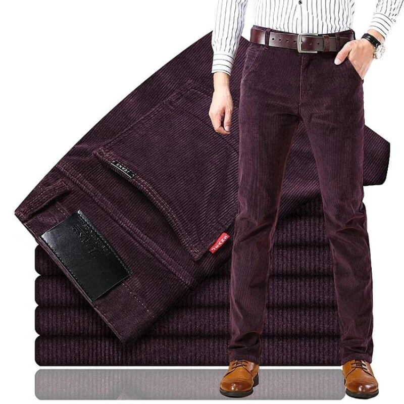 Herrens Bomullsblandning Corduroy Byxor – Rakt Snitt Smart Casual Kläder för Höst och Vinter