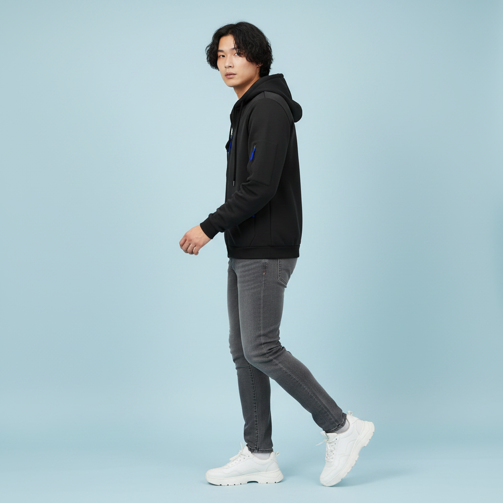 Herrens Huva Utility Jacka – Avslappnad Zip-Up Lager med Multi-Ficka Design