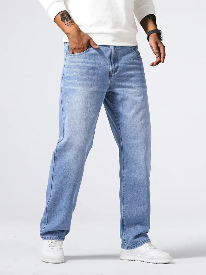 Herr Stretchjeans Mjuk Tyg Bekväm Passform Varje Dag Avslappnad Flexibel Stilig Denimbyxor