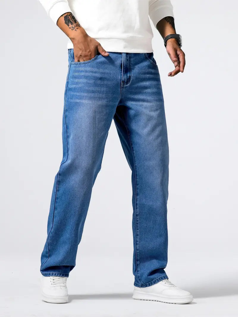 Herr Stretchjeans Mjuk Tyg Bekväm Passform Varje Dag Avslappnad Flexibel Stilig Denimbyxor