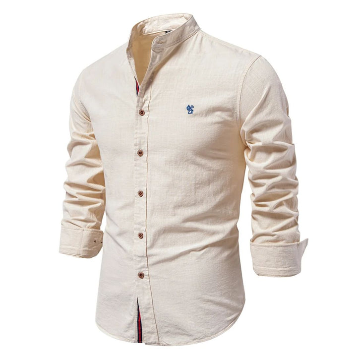 Herrskjorta med Mandarin-krage och knappar, Slim Fit, Casual