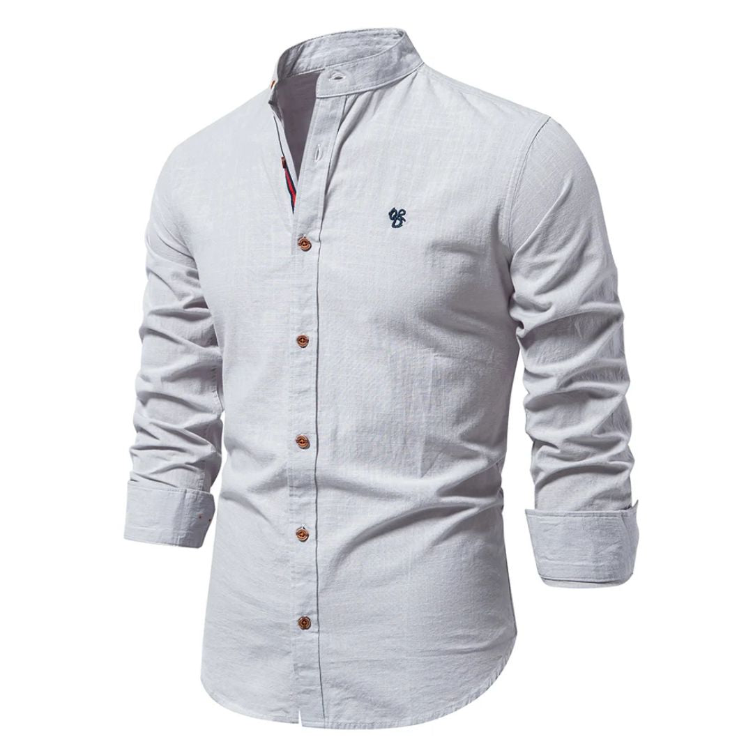 Herrskjorta med Mandarin-krage och knappar, Slim Fit, Casual