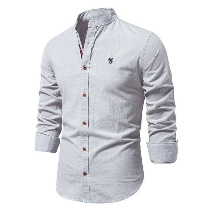 Herrskjorta med Mandarin-krage och knappar, Slim Fit, Casual