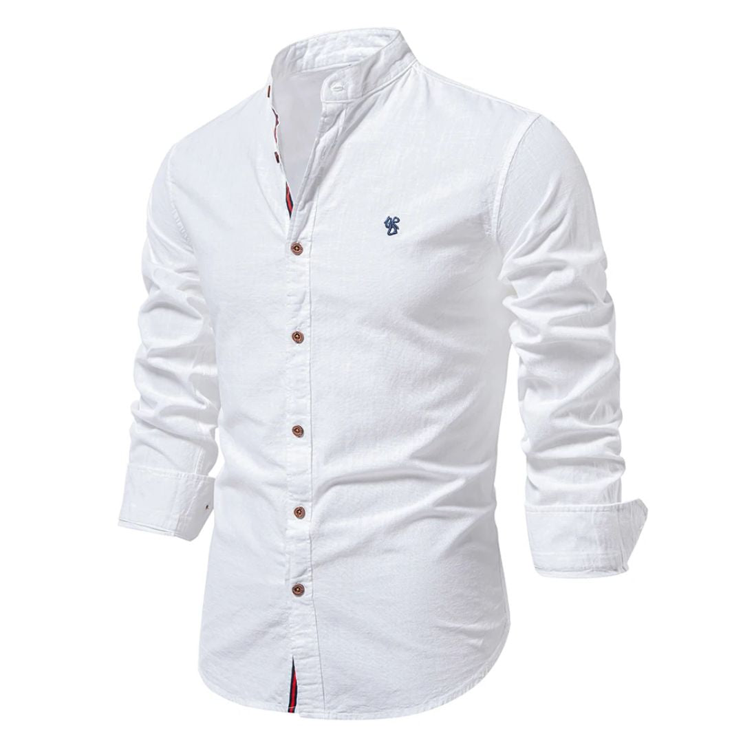 Herrskjorta med Mandarin-krage och knappar, Slim Fit, Casual