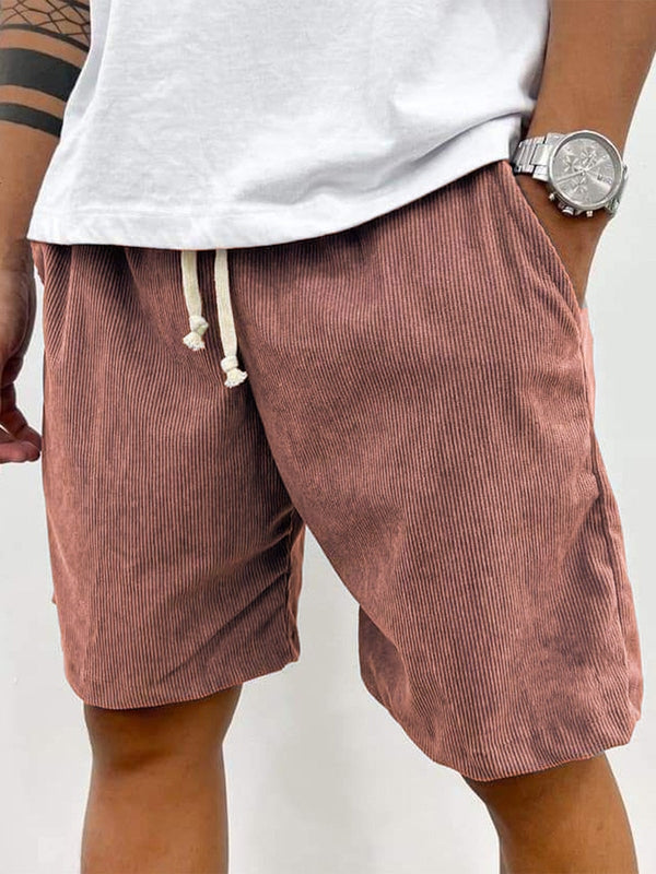 Herrens Corduroy Drawstring Shorts Avslappnad Texturerad Sommar Passform