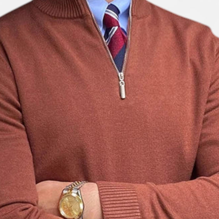 Herrars Halvdraget Pullover – Slätstickad Tröja för Vårens Affärsavslappnade Kläder