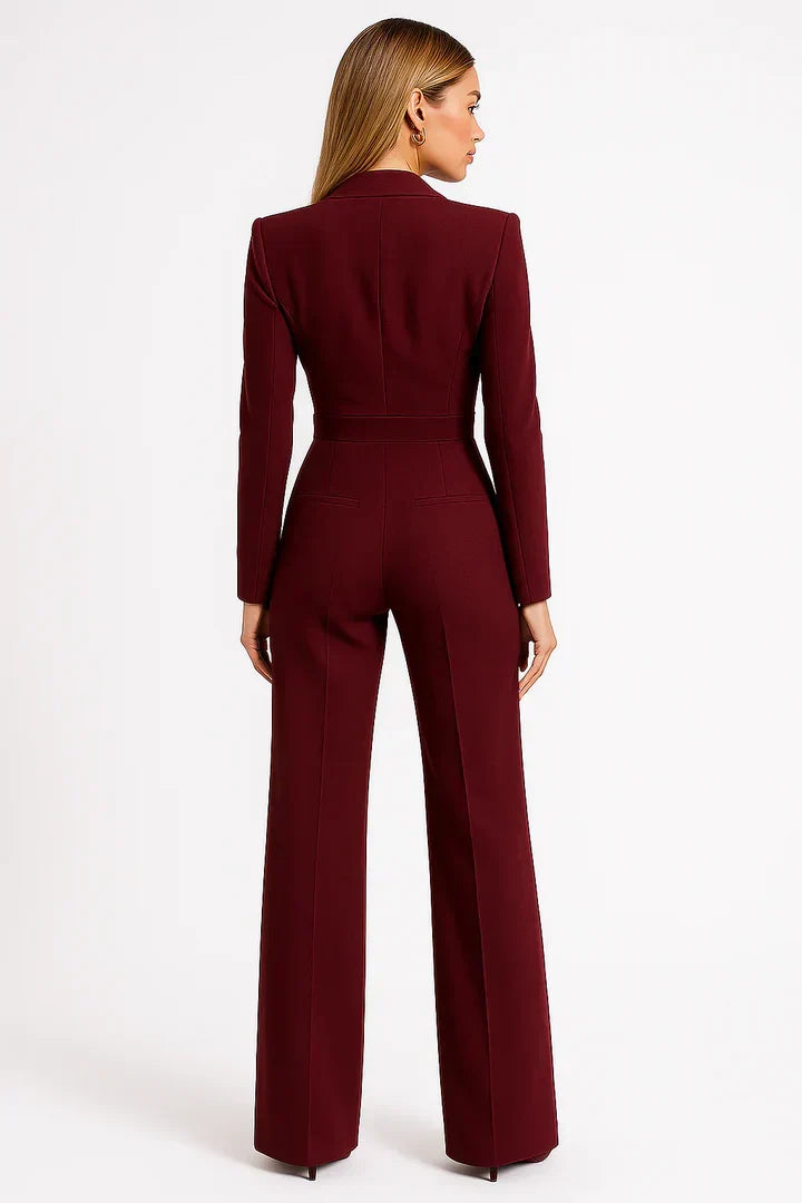 Kvinnors Skräddarsydd Blazer Jumpsuit Med Vida Benbyxor