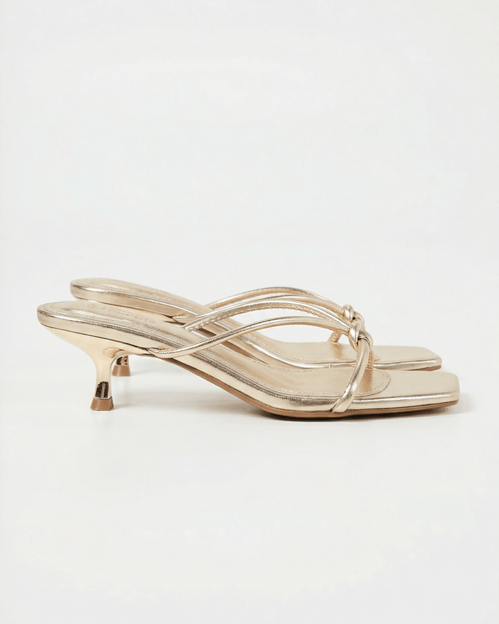Kvinnors Knutna Rem Sandaler – Kitten Heel Fyrkantiga Tå Slip-Ons för Kvällsbruk