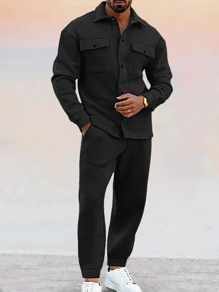 Herrens skräddarsydda overshirt och tapered byxor co-ord