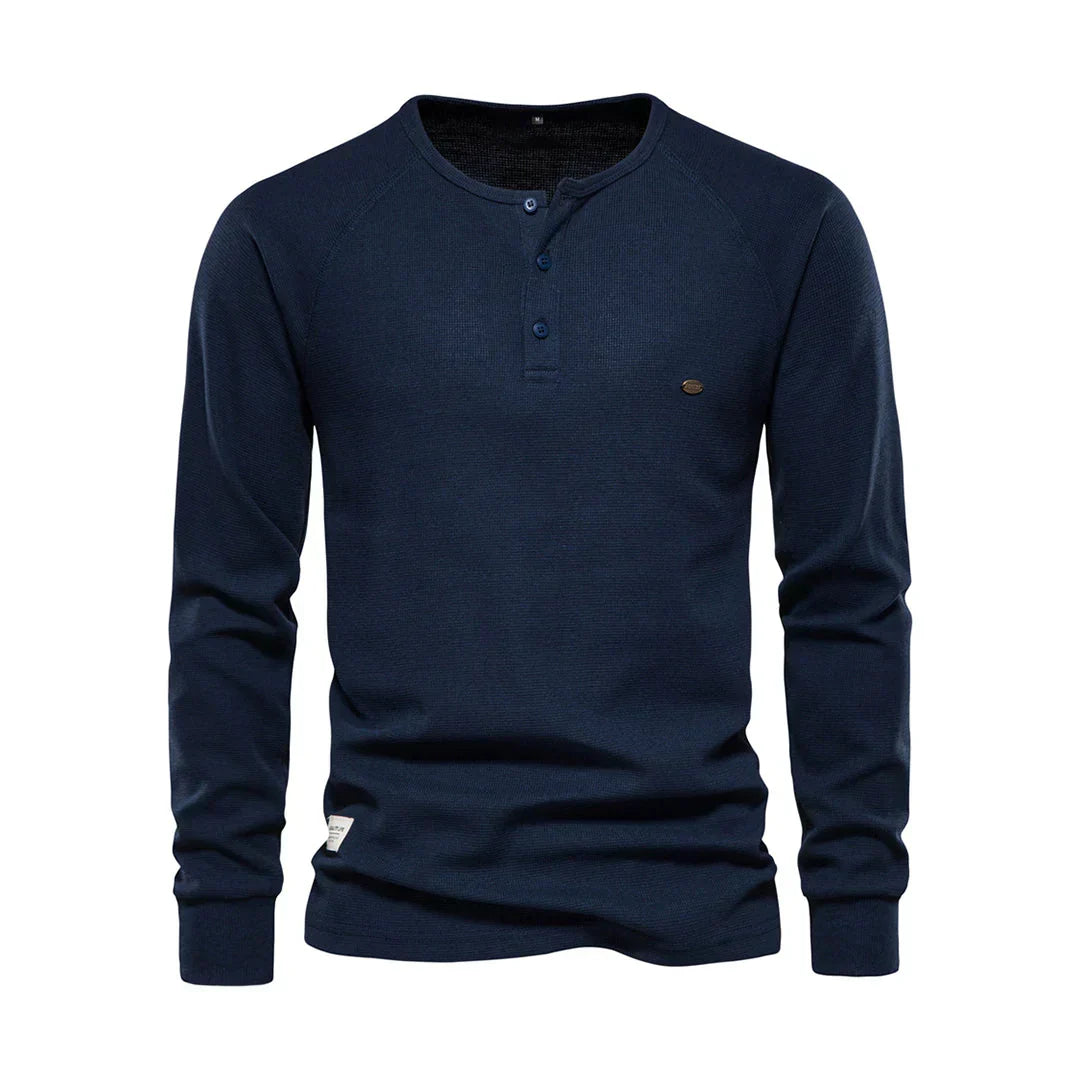 Herrars Henley Skjorta Lång Ärmar Knapp Hals Casual Topp