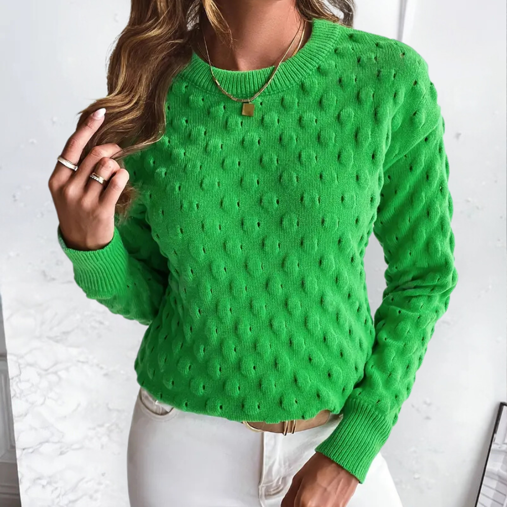 Kvinnors Kabelstickad Cashmere Tröja med Rund Halsringning