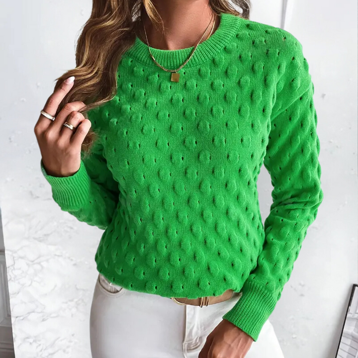 Kvinnors Kabelstickad Cashmere Tröja med Rund Halsringning