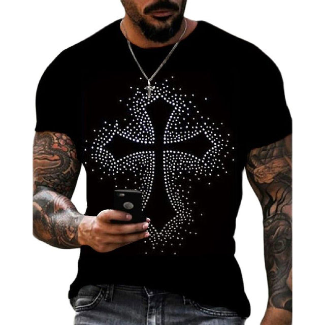 Herrars Grafiska T-Shirt med Rhinestone Krona Logotyp Slim Fit Topp