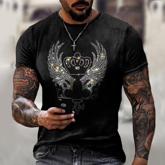 Herrars Grafiska T-Shirt med Rhinestone Krona Logotyp Slim Fit Topp