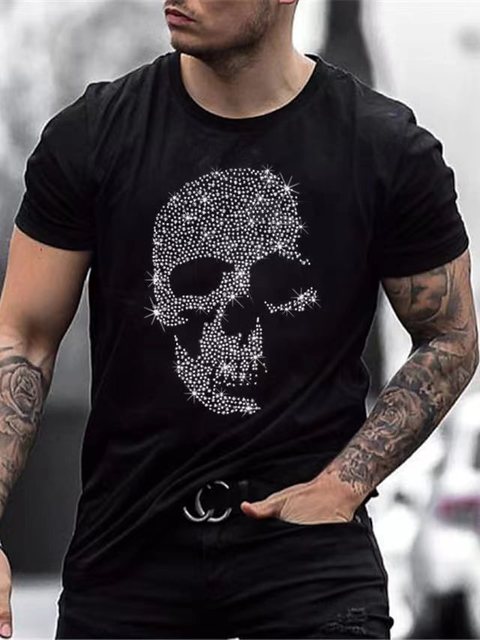Herrars Grafiska T-Shirt med Rhinestone Krona Logotyp Slim Fit Topp