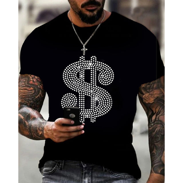 Herrars Grafiska T-Shirt med Rhinestone Krona Logotyp Slim Fit Topp
