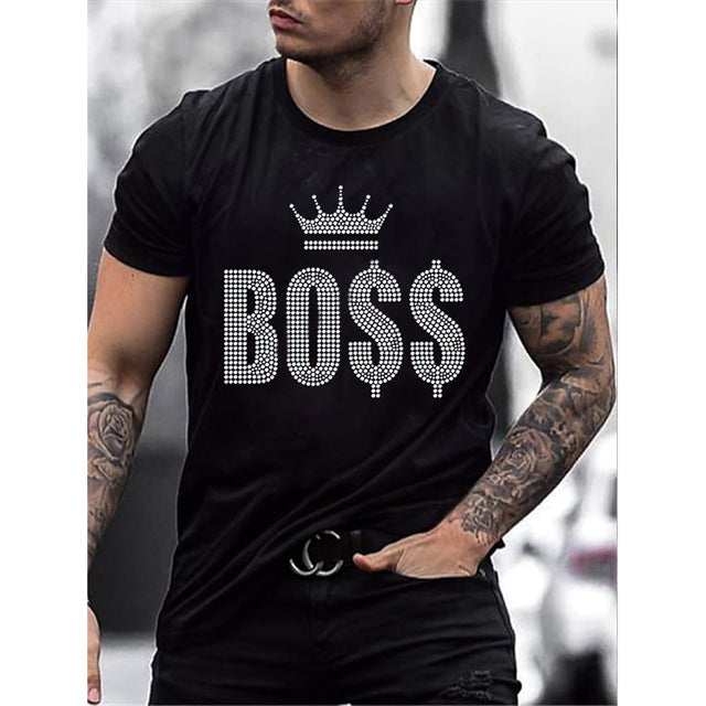Herrars Grafiska T-Shirt med Rhinestone Krona Logotyp Slim Fit Topp