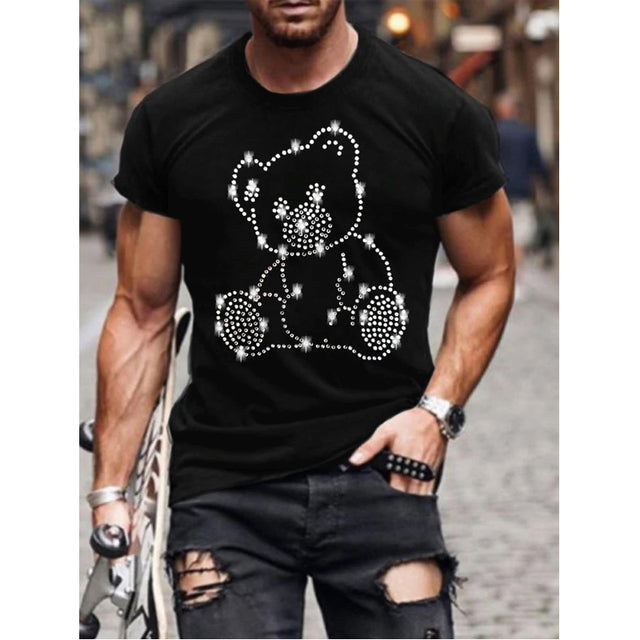 Herrars Grafiska T-Shirt med Rhinestone Krona Logotyp Slim Fit Topp