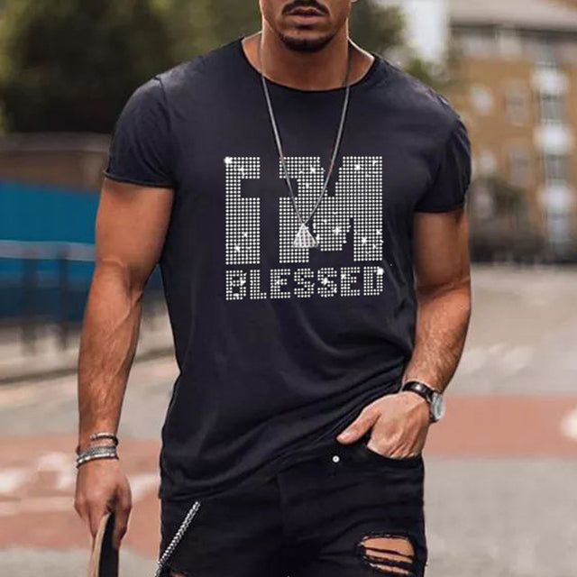 Herrars Grafiska T-Shirt med Rhinestone Krona Logotyp Slim Fit Topp