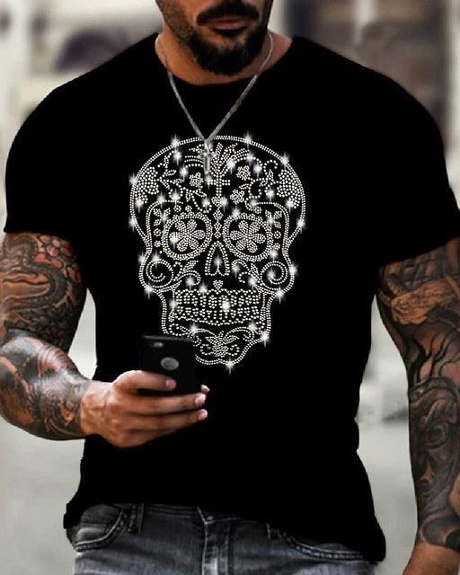 Herrars Grafiska T-Shirt med Rhinestone Krona Logotyp Slim Fit Topp